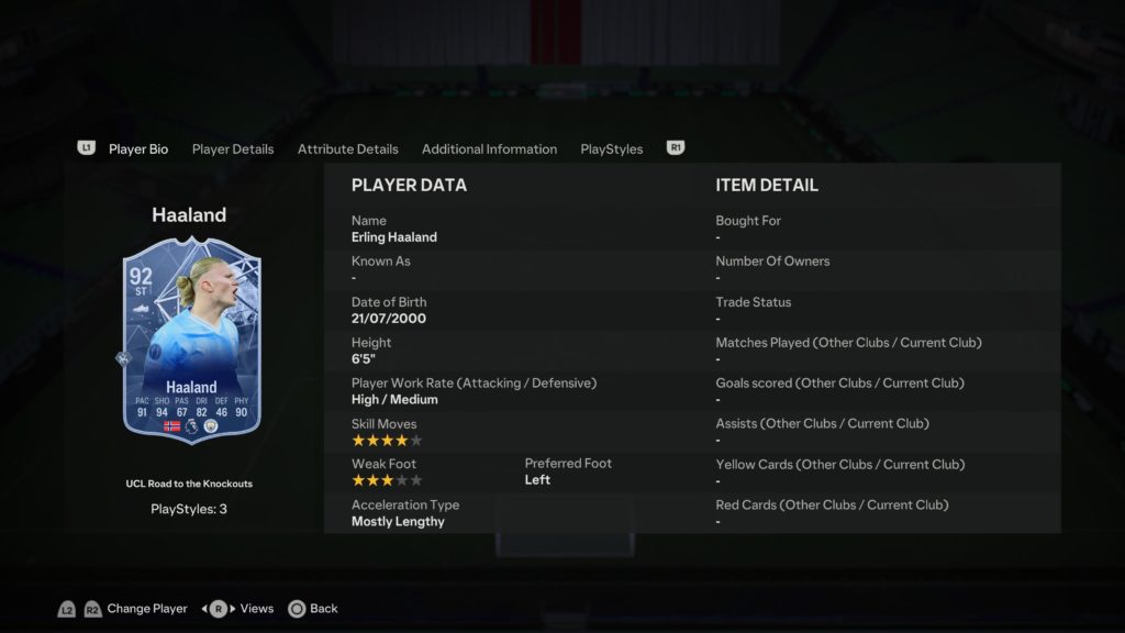 Screenshot of Erling Haaland in EA FC 24