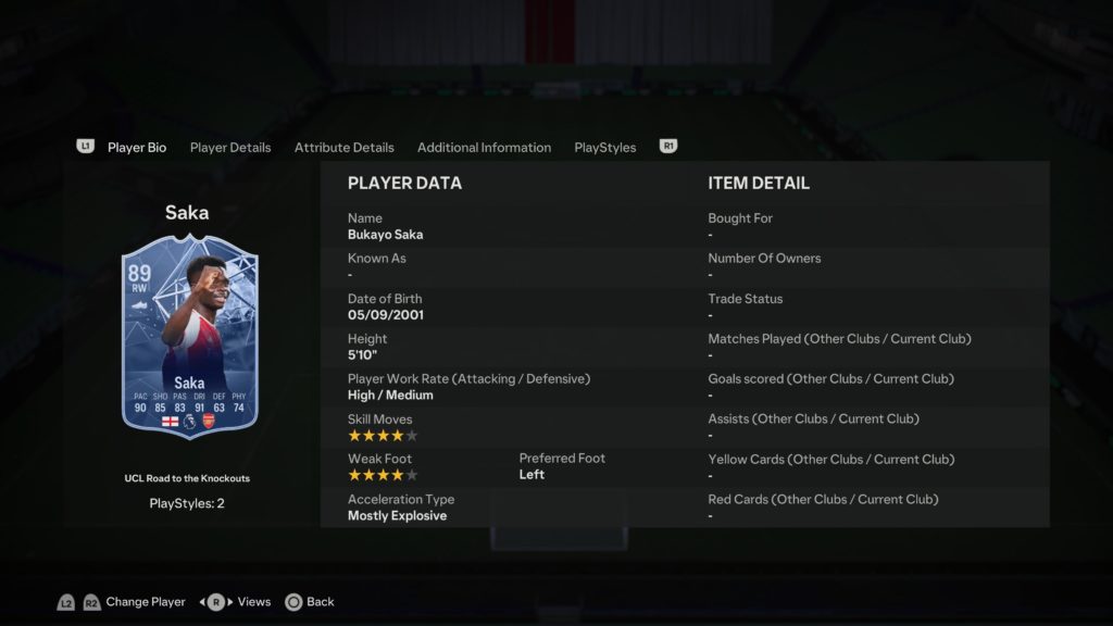 Screenshot of Saka in EA FC 24