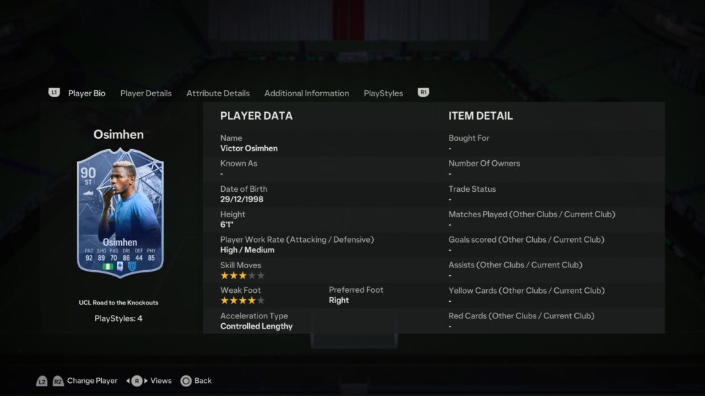 Screenshot of osimhen in fc 24