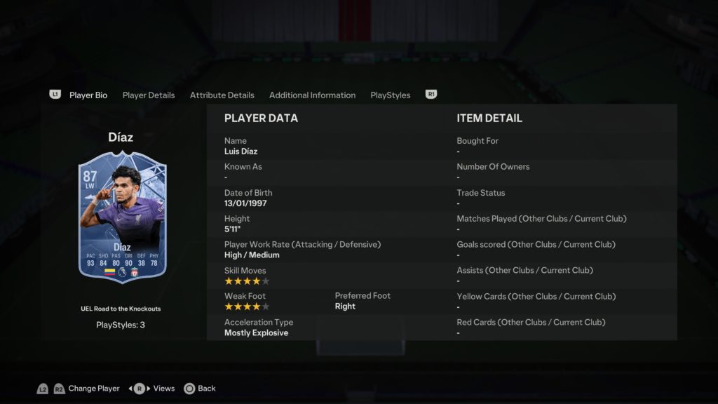 Screenshot of diaz in fc 24