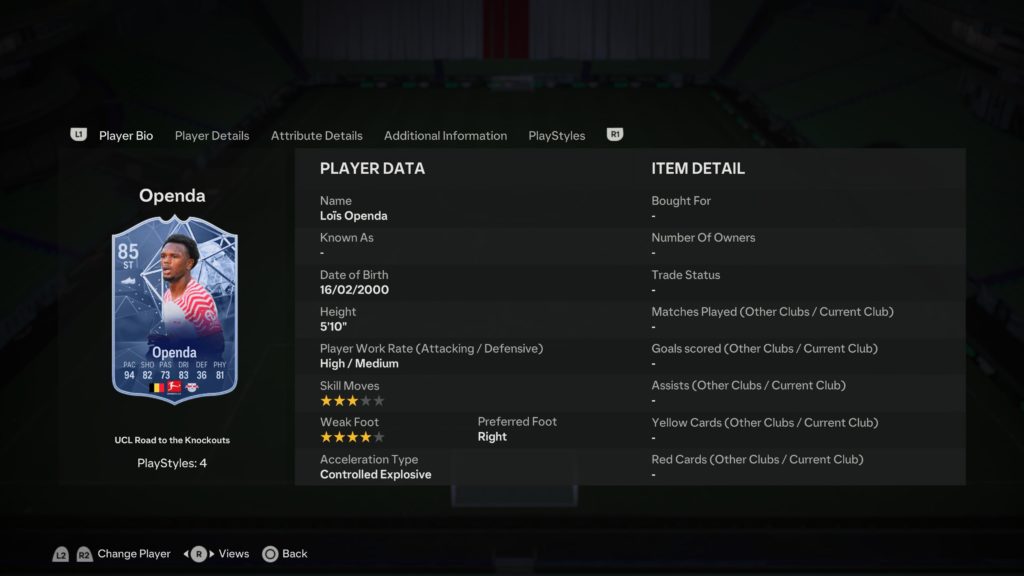 Screenshot of openda in fc 24