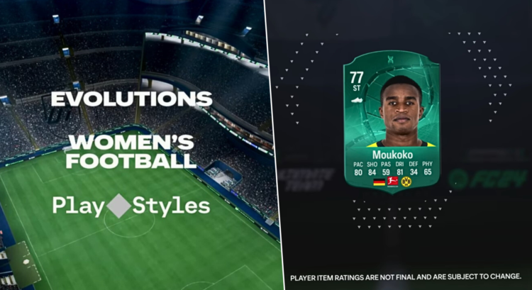 Left image: EAFC 24 Ultimate Team Deep Dive features Right image: Youssoufa Moukoko Evolutions card