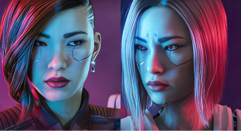 Images of two asian women in-game models for Cyberpunk 2077 2.0