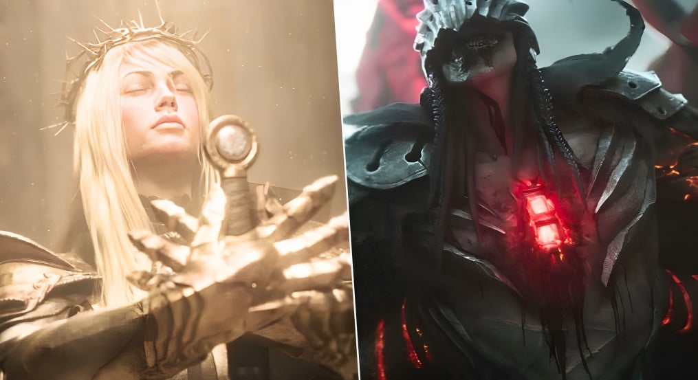 Left image Lords of the Fallen blonde woman knight, right image Lords of the Fallen dead knight bestowed in darkness