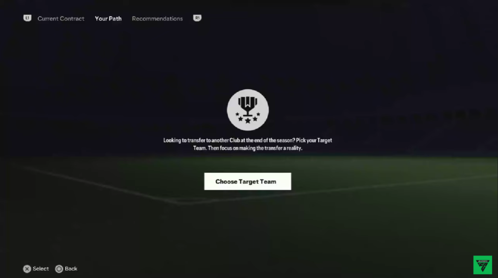 Picture of Target team screen in EA FC 24
