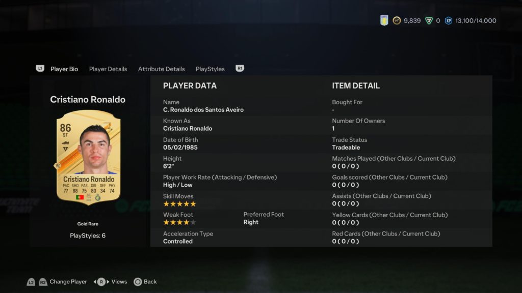 Screenshot of ronaldo in fc 24
